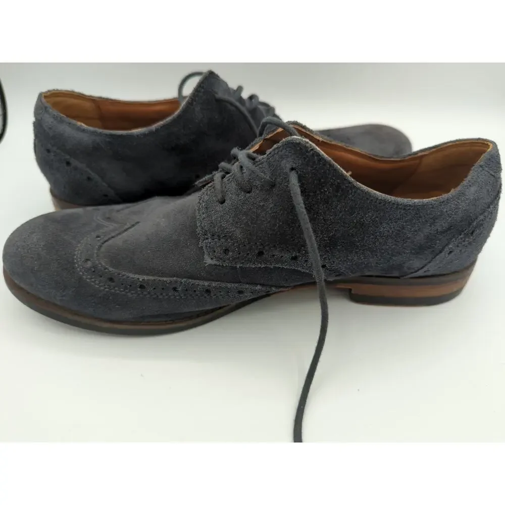 Clarks Broyd Wing Mens Size 7.5 M Oxford Navy Blue Suede Lace Up Dress Shoes